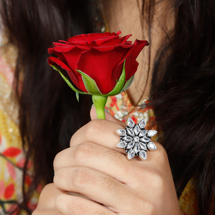 Multi Gemstone Cocktail Flower Ring