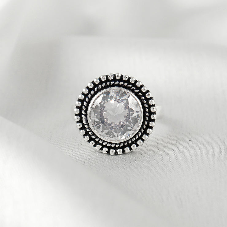 Round Shape Jadau Silver Ring