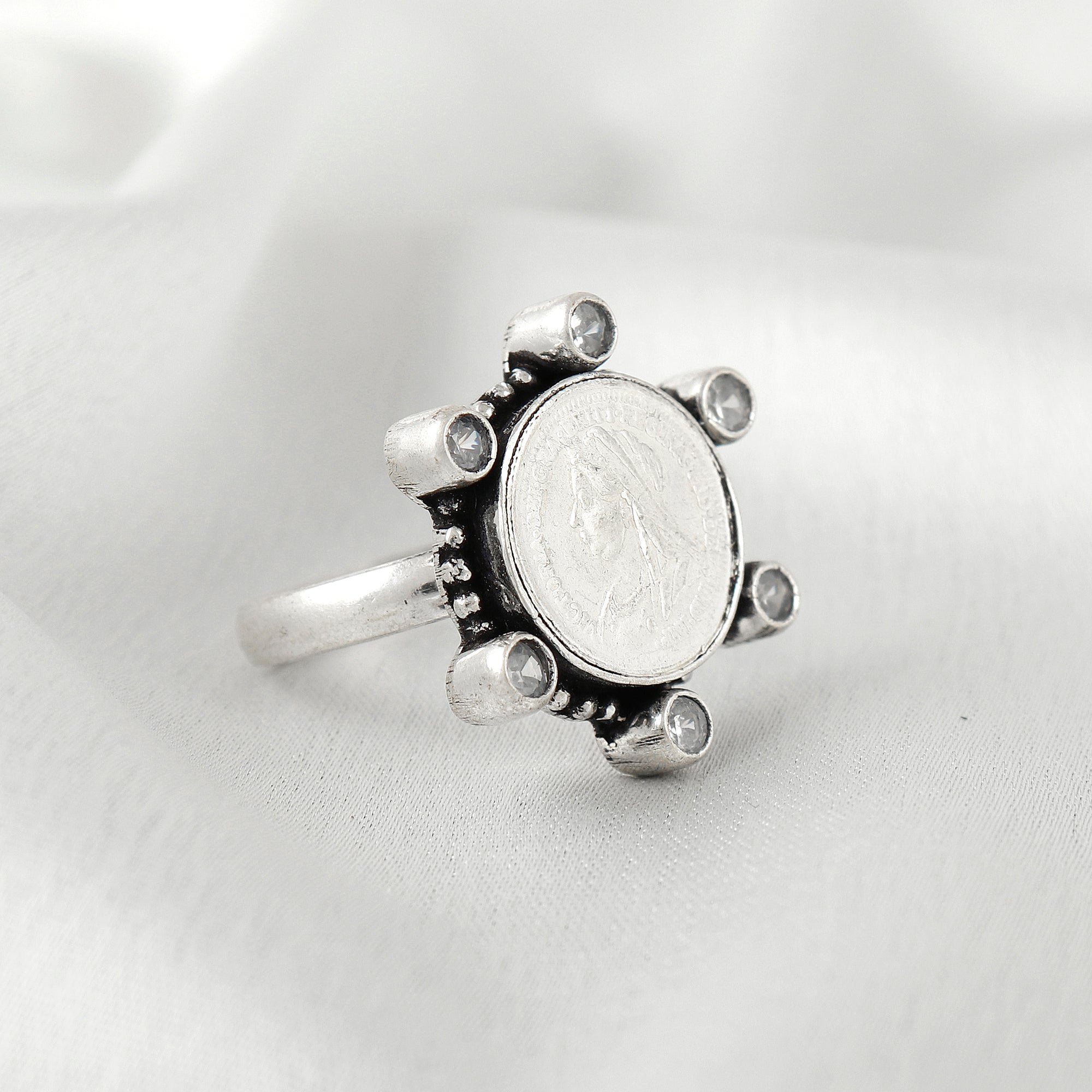 Vintage Silver Coin Rava Work Ring