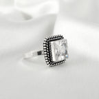 Square Shape Jadau Silver Ring