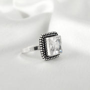 Square Shape Jadau Silver Ring