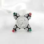 92.5 Silver Coin Multicolor Phool Ring