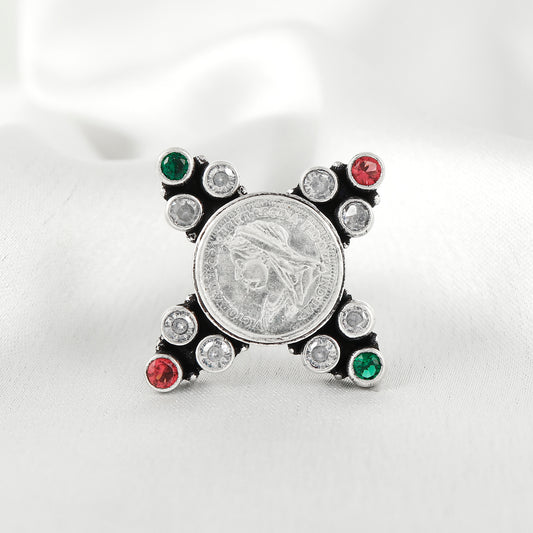 92.5 Silver Coin Multicolor Phool Ring