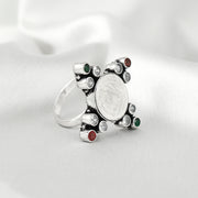 92.5 Silver Coin Multicolor Phool Ring