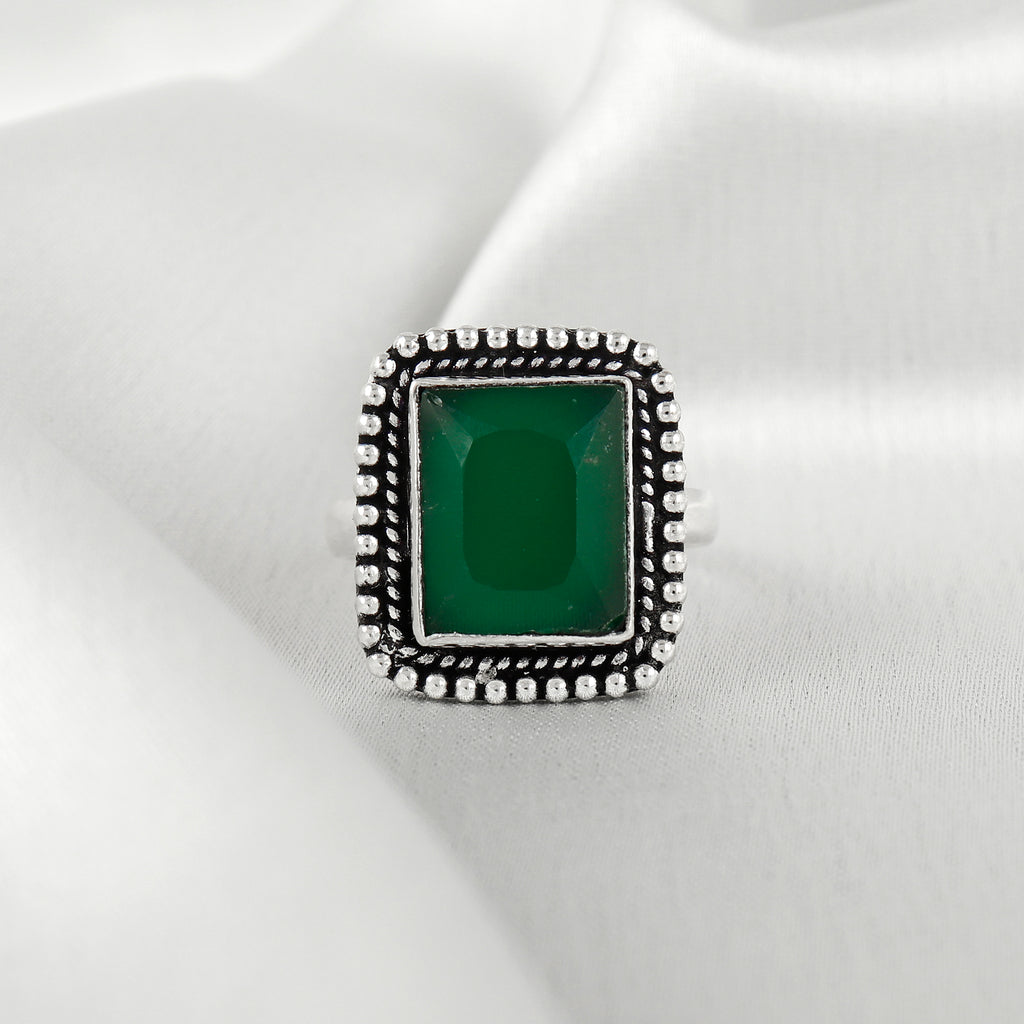 Big Square Jadau Silver Ring