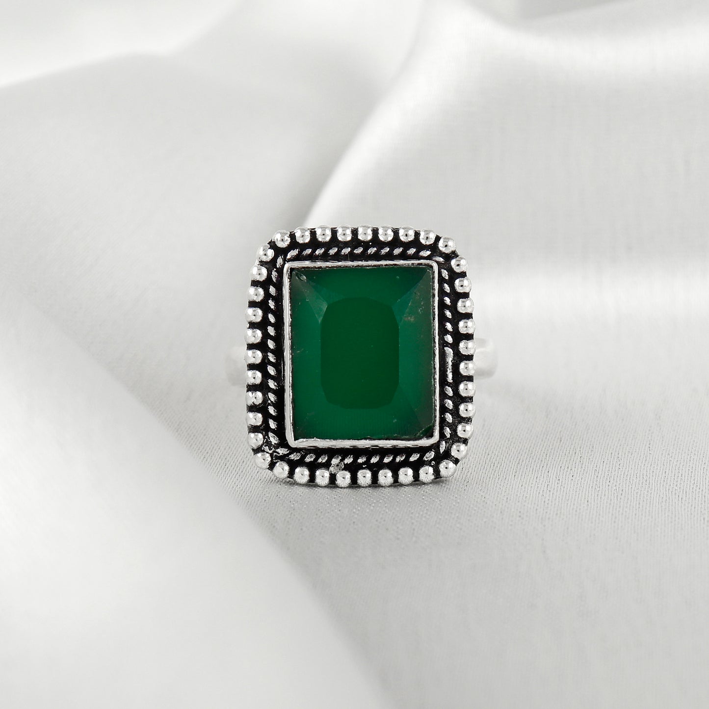 Big Square Jadau Silver Ring