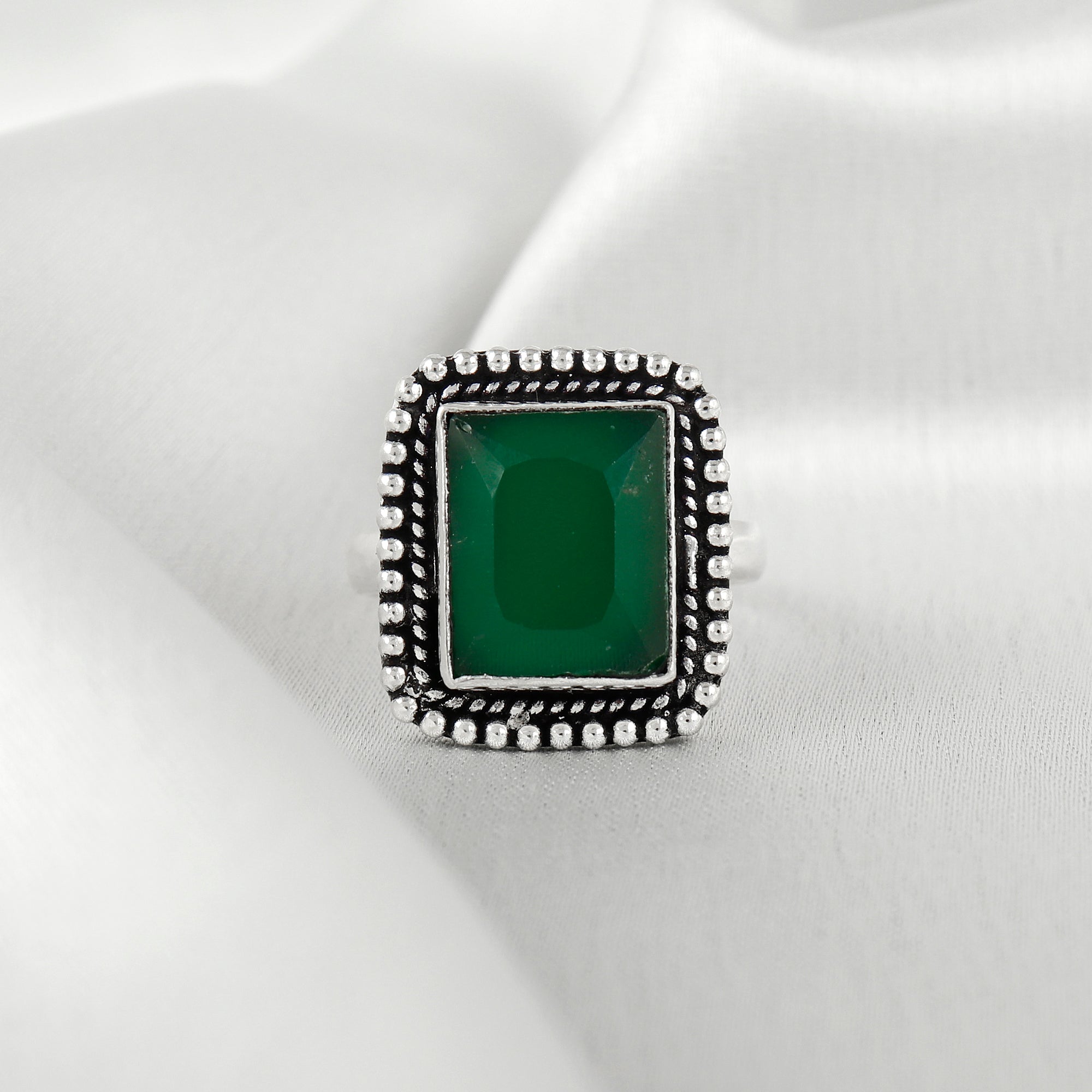 Big Square Jadau Silver Ring