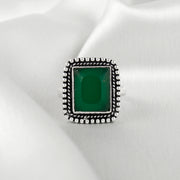 Big Square Jadau Silver Ring