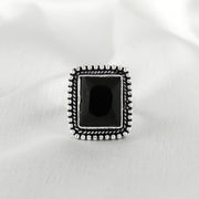 Big Square Jadau Silver Ring