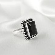 Big Square Jadau Silver Ring