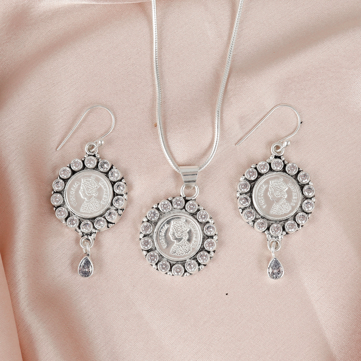 92.5 Silver Coin Drop Necklace