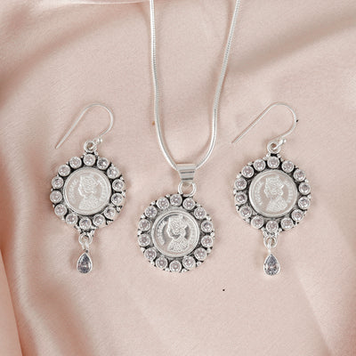 92.5 Silver Coin Earring Pendant Set
