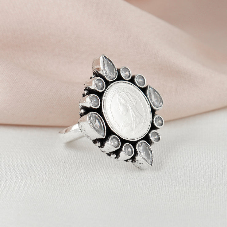 92.5 Silver Coin Petal Ring