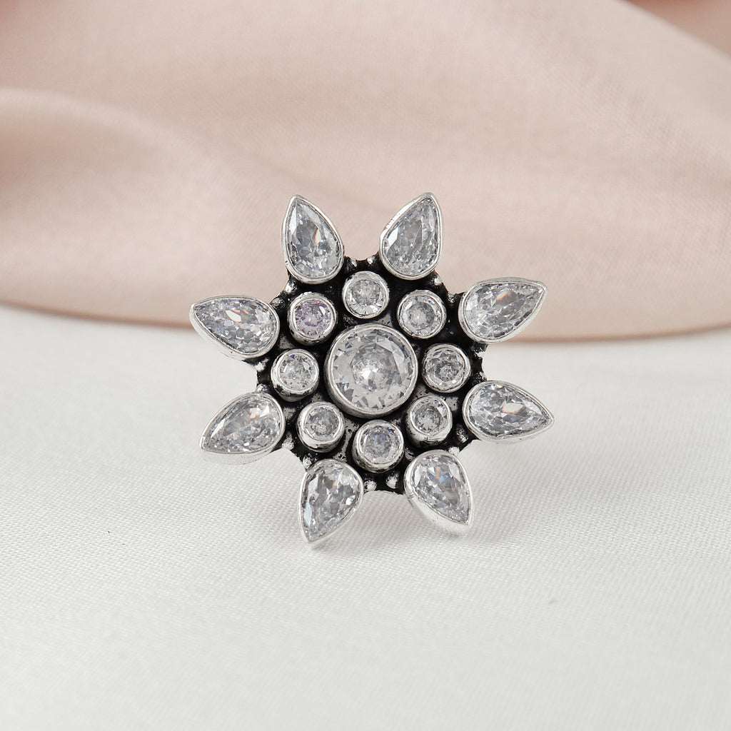 Shimmering Petal Silver Ring