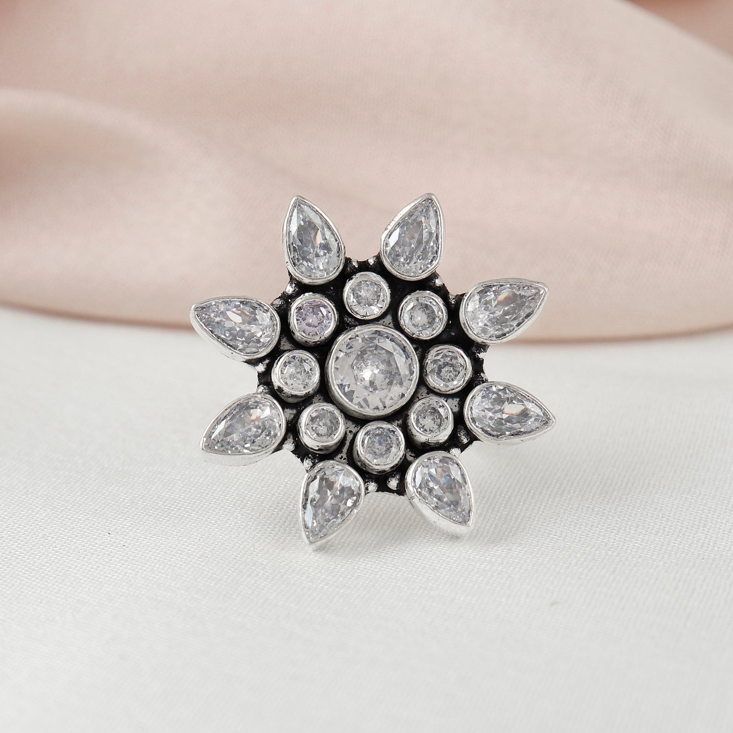 Shimmering Petal Silver Ring