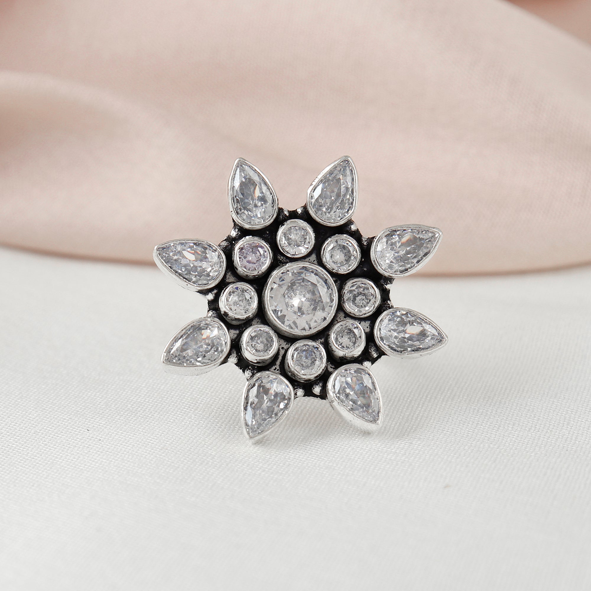 Shimmering Petal Silver Ring