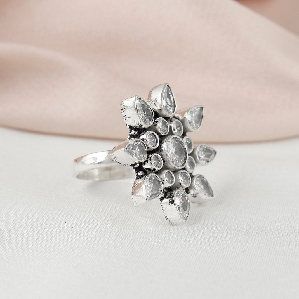 Shimmering Petal Silver Ring