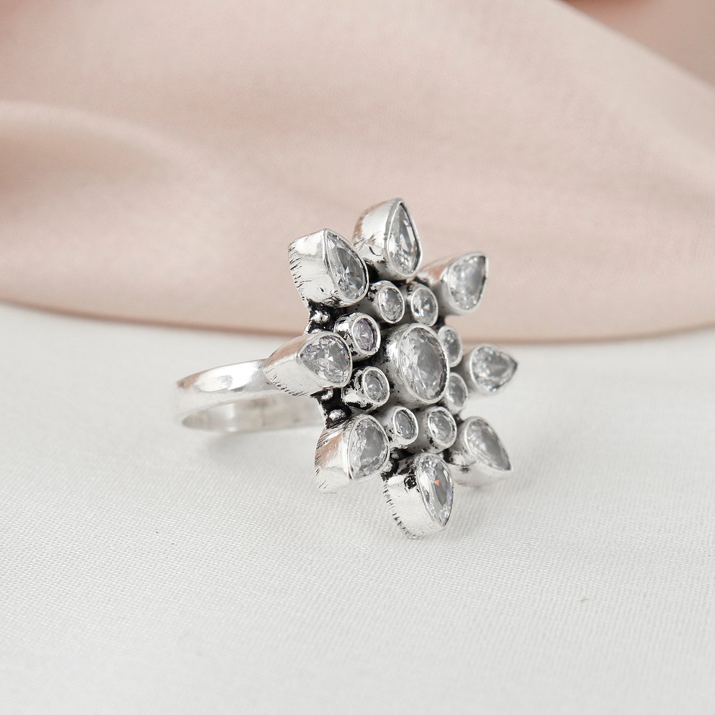 Shimmering Petal Silver Ring