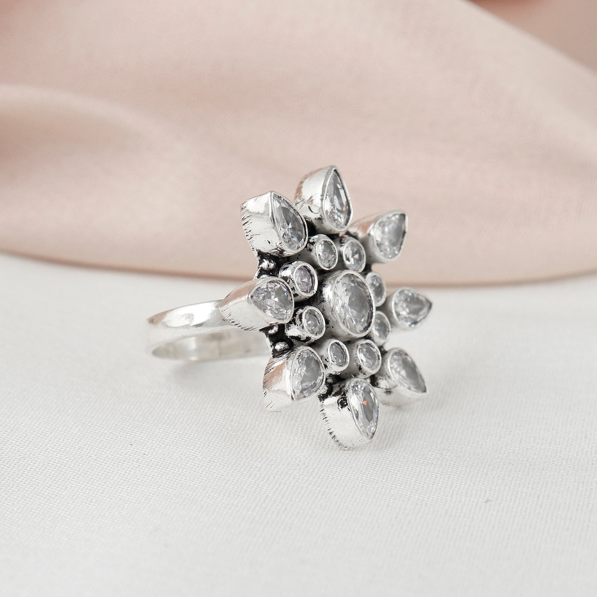 Shimmering Petal Silver Ring