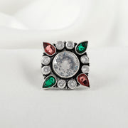 Cubic Zirconia Multicolor Stone Silver Ring