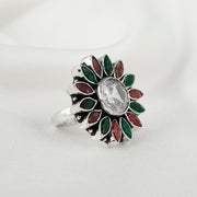 Glittering Petal Silver Ring