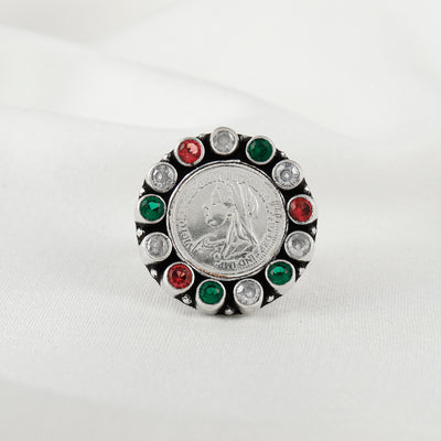 92.5 Silver Coin Multicolor Gemstone Ring