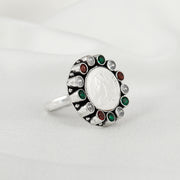 92.5 Silver Coin Multicolor Gemstone Ring