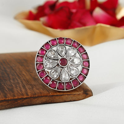 Ruby Petal Shimmering Sterling Silver Ring