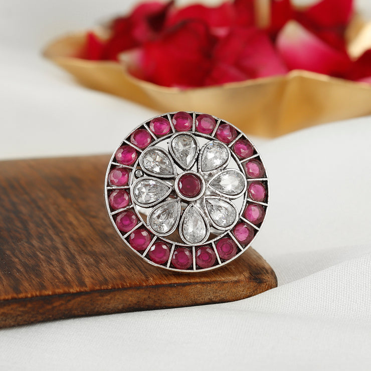 Ruby Petal Shimmering Sterling Silver Ring