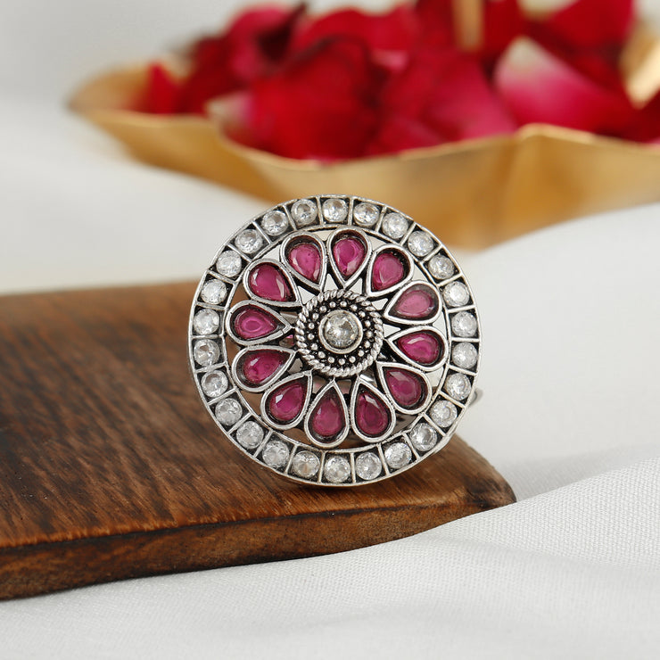 Sunflower Ruby Gemstone Silver Ring
