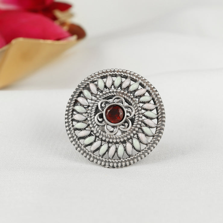 Oxidized Elegant Silver Cocktail Ring