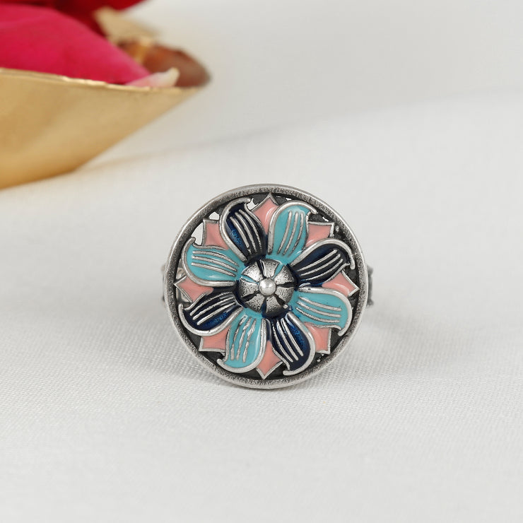 Lustrous Halo Silver Boho Ring