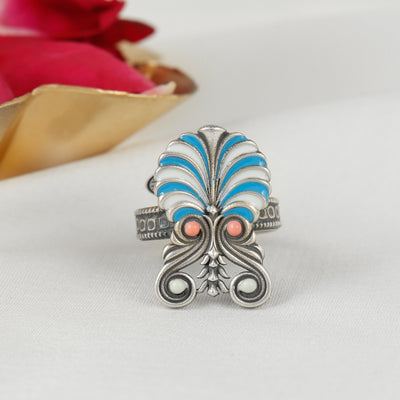 Jewel Tone Silver Enamel Ring