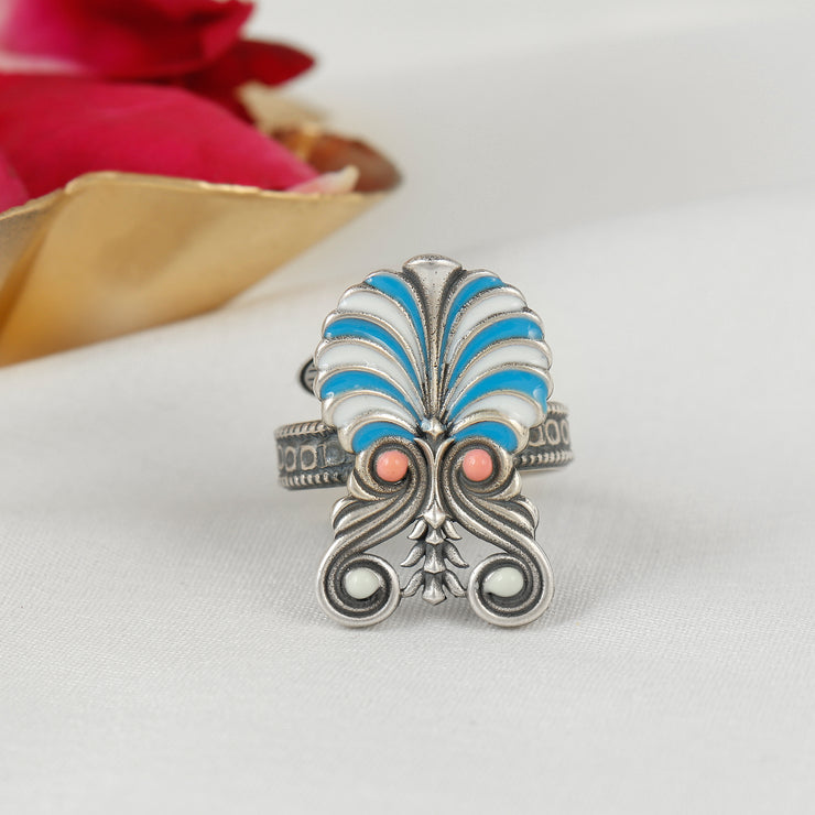 Jewel Tone Silver Enamel Ring