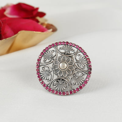 Smoky Bloom Silver Ring For Women