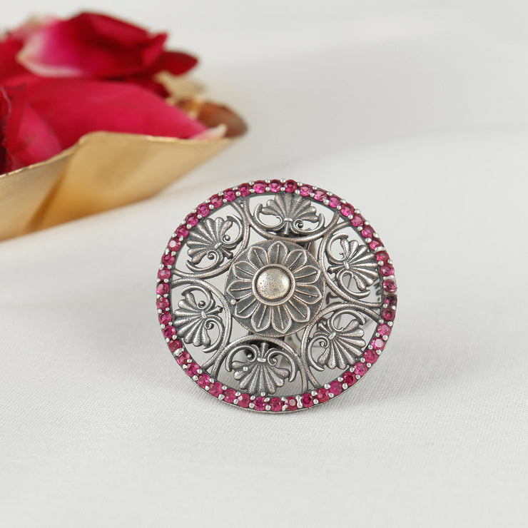Smoky Bloom Silver Ring For Women