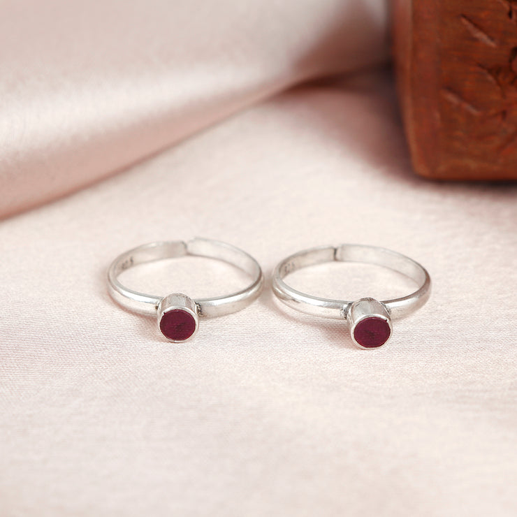 Ruby Round Gemstone Silver Toe Ring