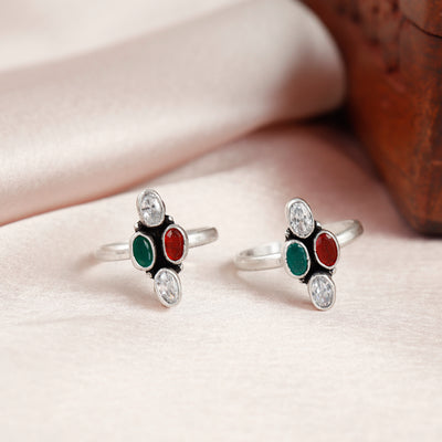 Multicolor Festive Silver Toe Ring