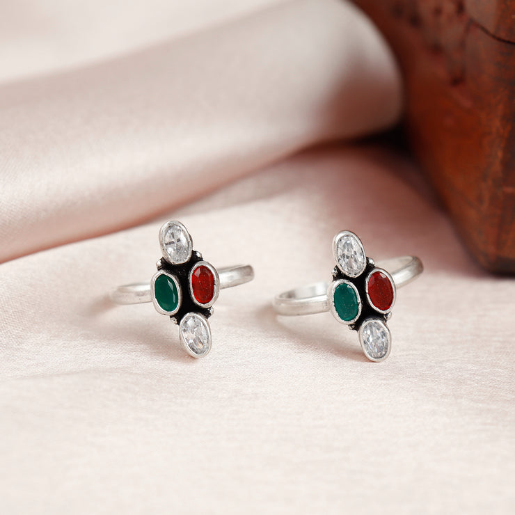 Multicolor Festive Silver Toe Ring