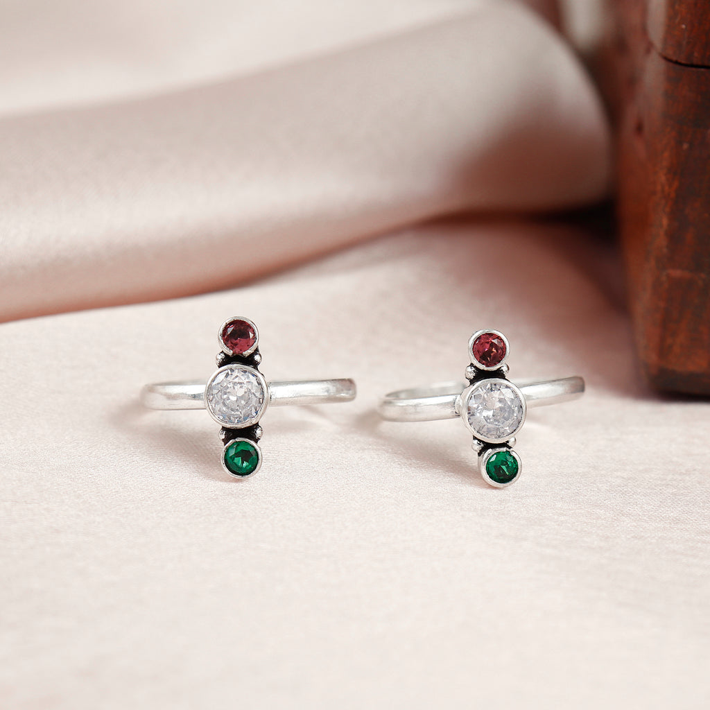 Versatile Three Tone Stone Silver Toe Ring