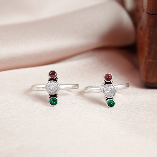 Versatile Three Tone Stone Silver Toe Ring