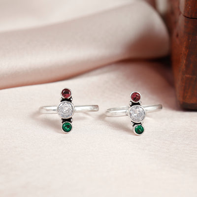 Versatile Three Tone Stone Silver Toe Ring
