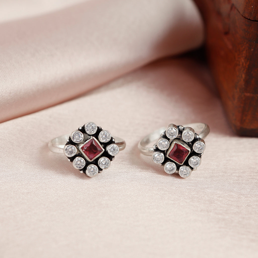 Jadau Flower Silver Toe Ring