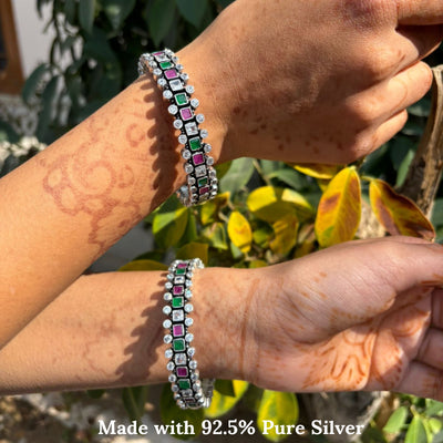 Multicolor Stone Shimmering Silver Bangle