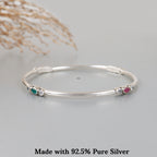 Oval Shape Gemstone Silver Bangle
