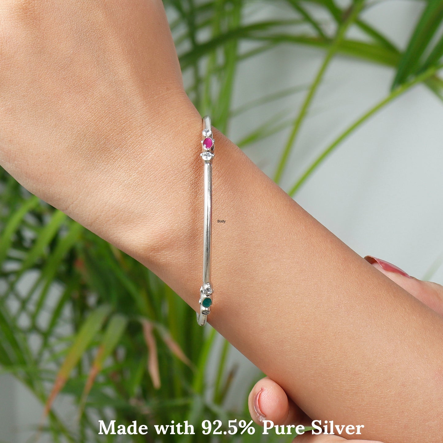 Oval Shape Gemstone Silver Bangle