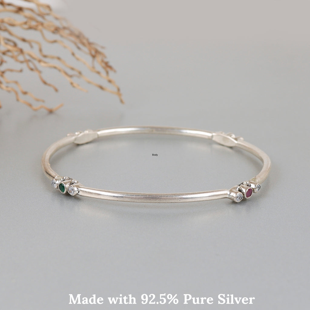 Round Shape Gemstone Silver Bangle