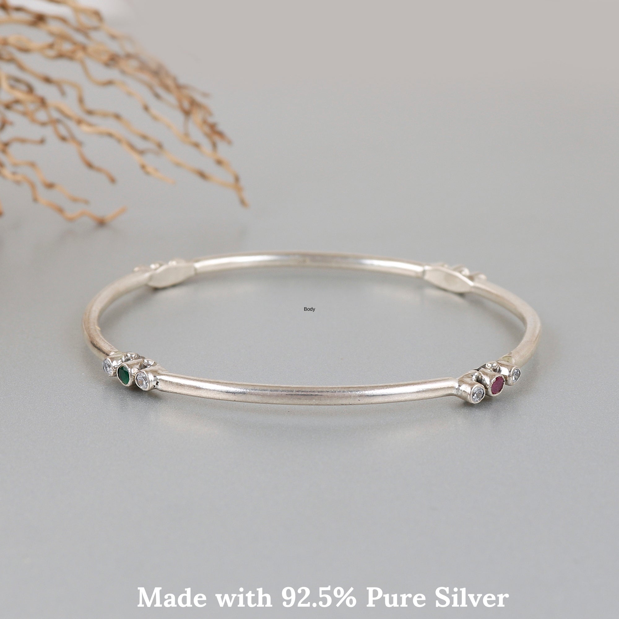 Round Shape Gemstone Silver Bangle