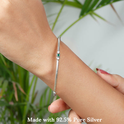 Round Shape Gemstone Silver Bangle