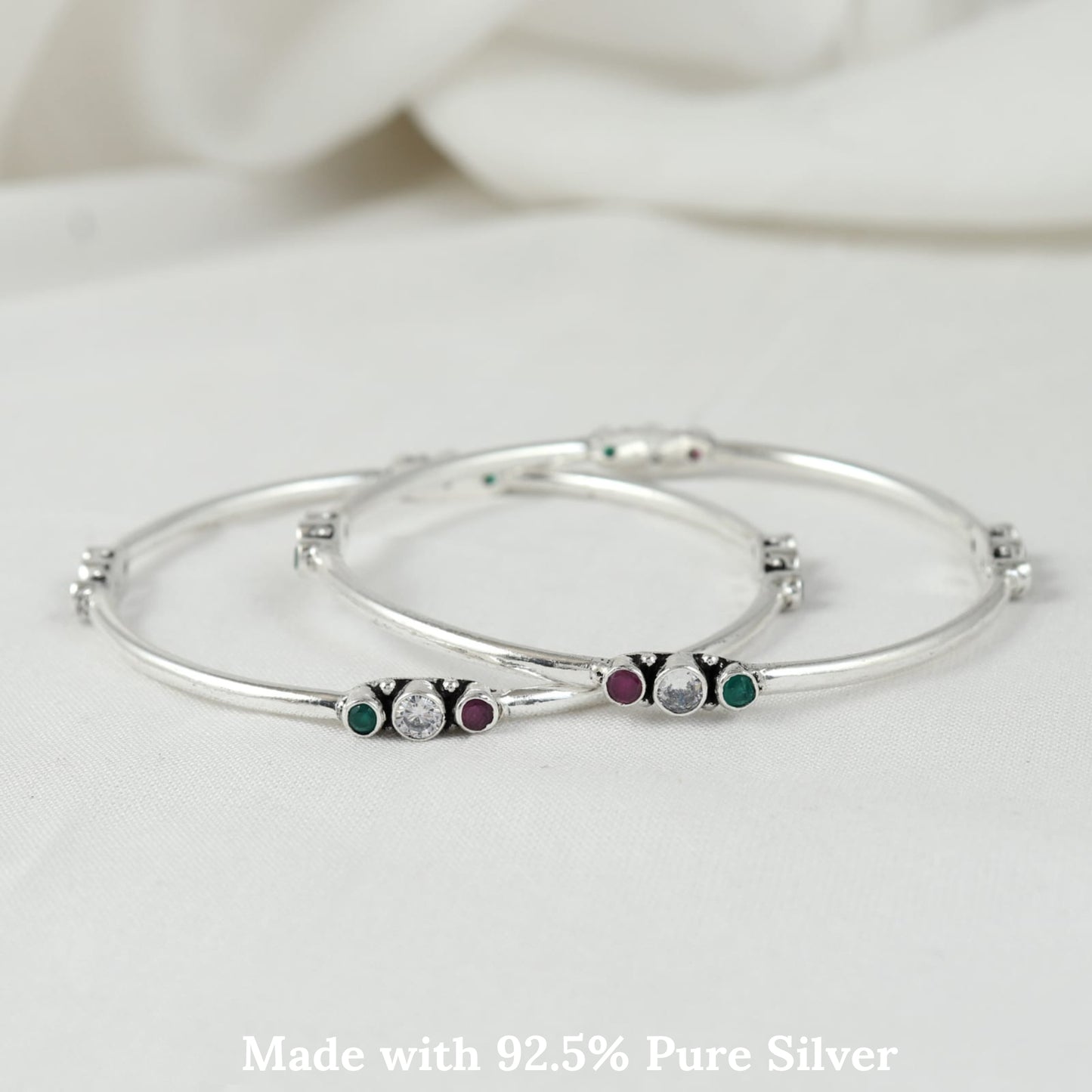 Round Shape Gemstone Silver Bangle